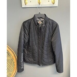 Harley Davidson Jacket Women's Size Medium Quilted Embroidered Lace Up Back Coat